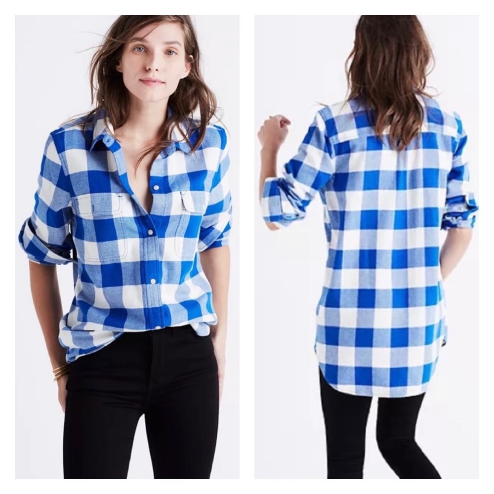 Madewell Classic Ex-bf Blue & White Plaid Flannel Button-down Shirt